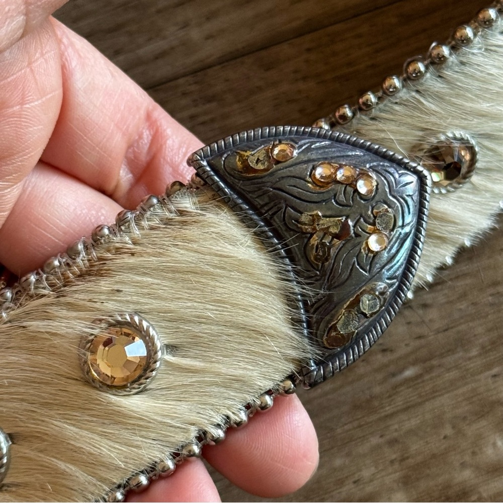 Leatherock calf hair studded western belt cream size M 40” - Picture 3 of 7